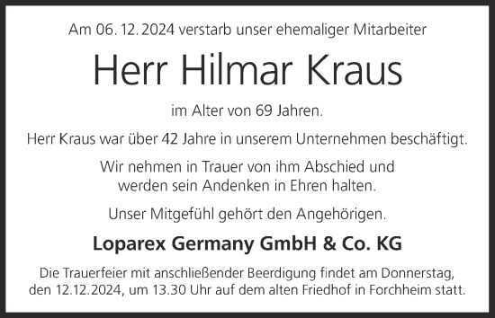Anzeige von Hilmar Kraus von MGO