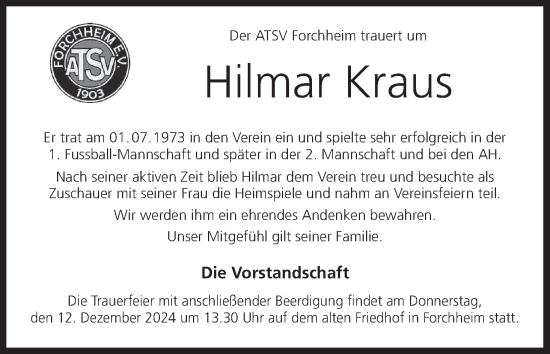 Anzeige von Hilmar Kraus von MGO