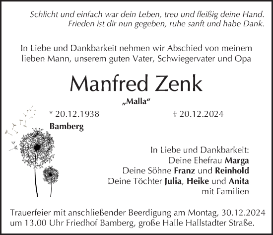 Anzeige von Manfred Zenk von MGO