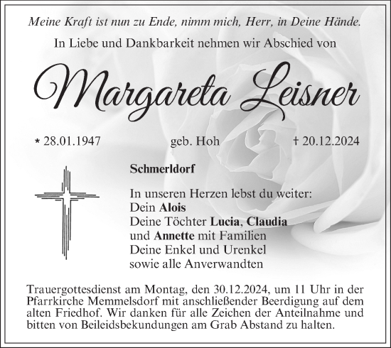 Anzeige von Margareta Leisner von MGO