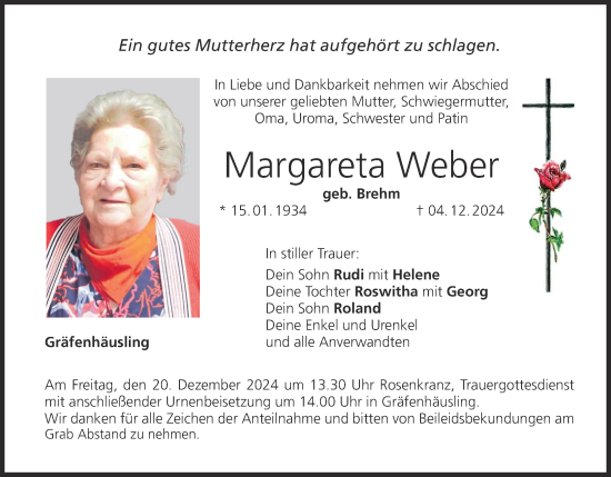 Anzeige von Margareta Weber von MGO