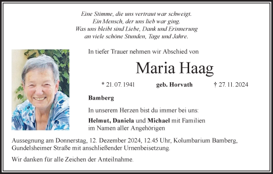 Anzeige von Maria Haag von MGO