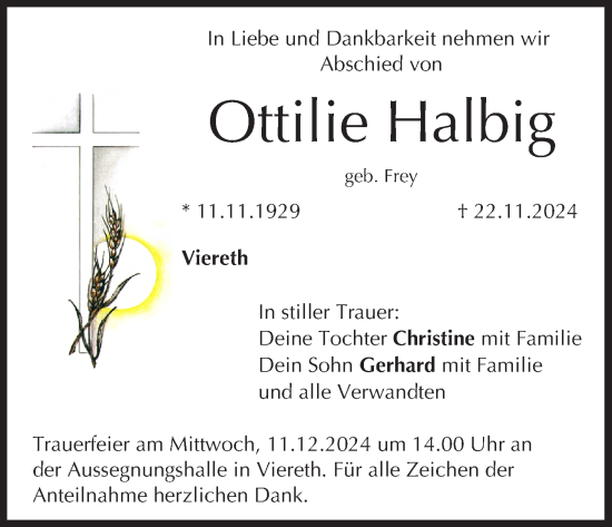 Anzeige von Ottilie Halbig Halbig von MGO