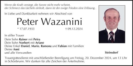 Anzeige von Peter Wazanini von MGO