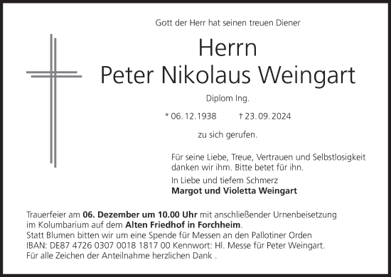 Anzeige von Peter Nikolaus Weingart von MGO