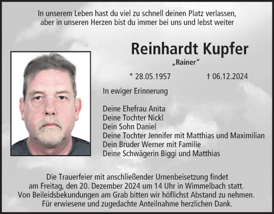 Anzeige von Reinhardt Kupfer von MGO