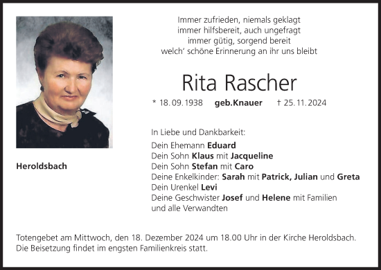 Anzeige von Rita Rascher von MGO