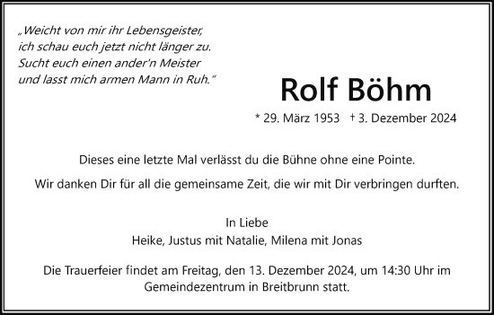 Anzeige von Rolf Böhm von MGO