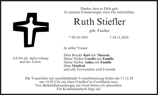 Anzeige von Ruth Stiefler von MGO