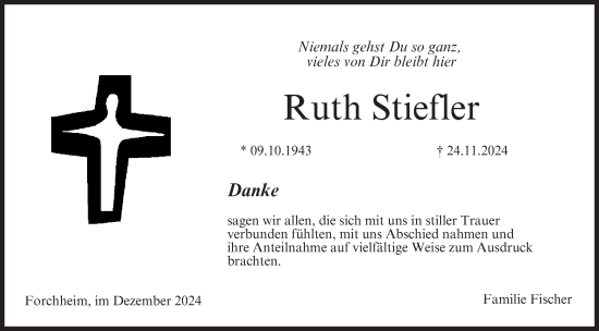 Anzeige von Ruth Stiefler von MGO