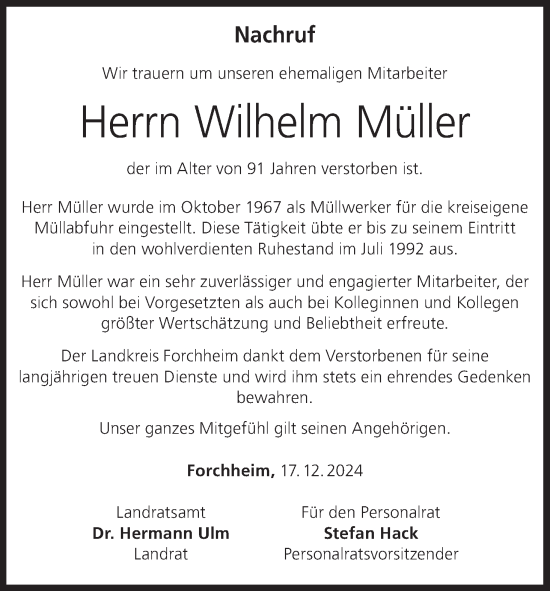 Anzeige von Wilhelm Müller von MGO
