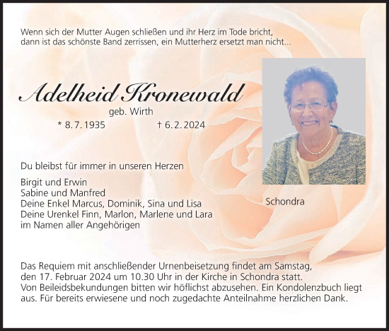 Anzeige von Adelheid Kronewald von MGO