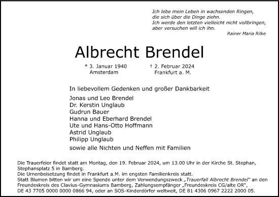 Anzeige von Albrecht Brendel von MGO
