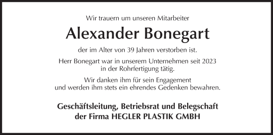 Anzeige von Alexander Bonegart von MGO