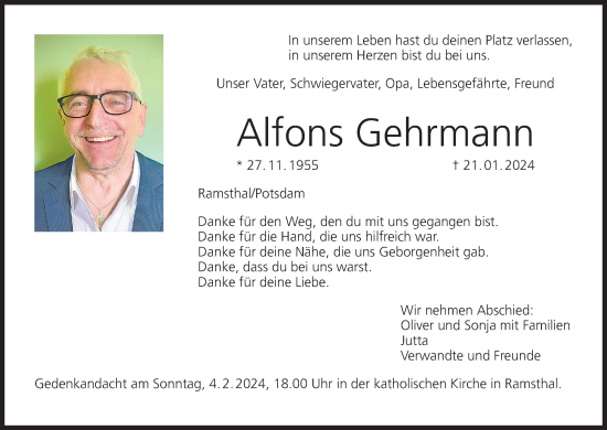 Anzeige von Alfons Gehrmann von MGO