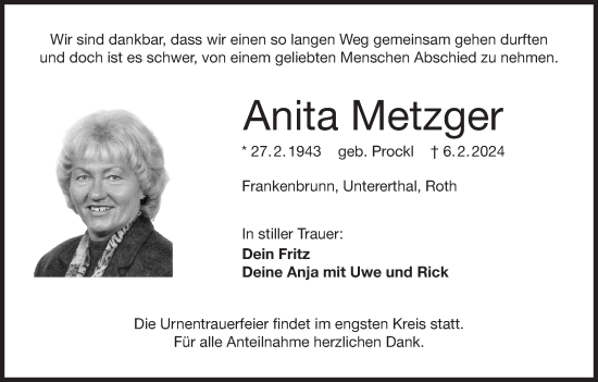 Anzeige von Anita Metzger von MGO