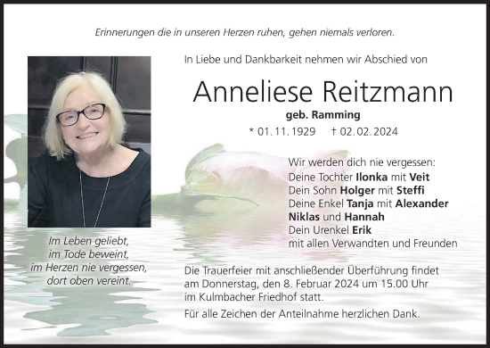 Anzeige von Anneliese Reitzmann von MGO