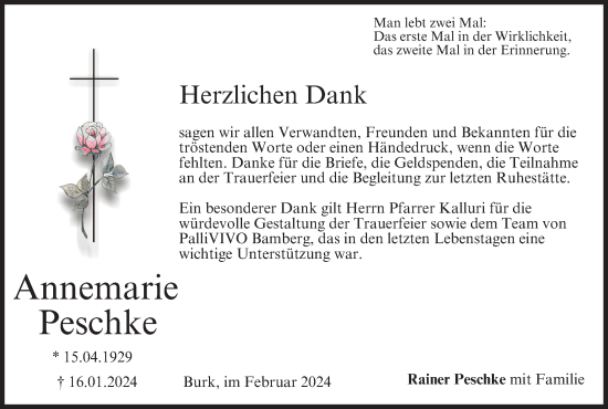 Anzeige von Annemarie Peschke von MGO
