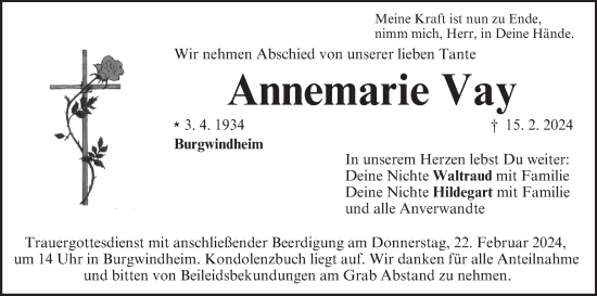 Anzeige von Annemarie Vay von MGO