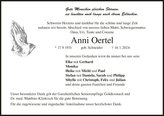 Anzeige von Anni Oertel von MGO