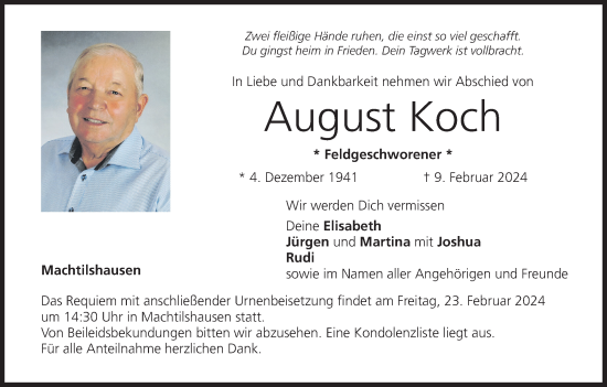 Anzeige von August Koch von MGO