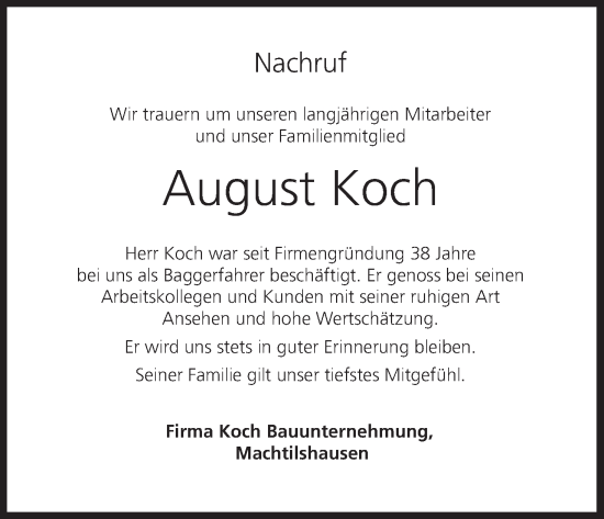 Anzeige von August Koch von MGO