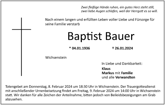 Anzeige von Baptist Bauer von MGO