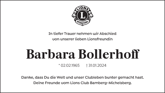Anzeige von Barbara Bollerhoff von MGO