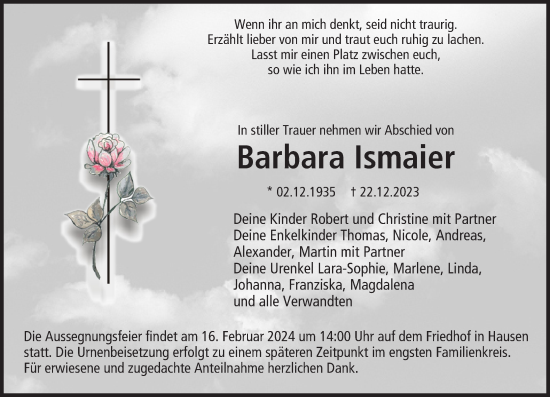 Anzeige von Barbara Ismaier von MGO