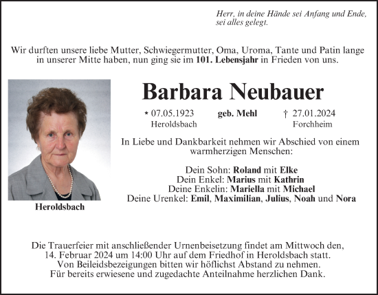 Anzeige von Barbara Neubauer von MGO