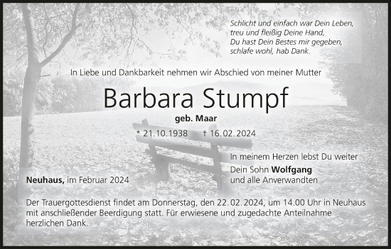 Anzeige von Barbara Stumpf von MGO