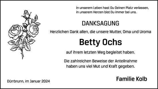 Anzeige von Betty Ochs von MGO