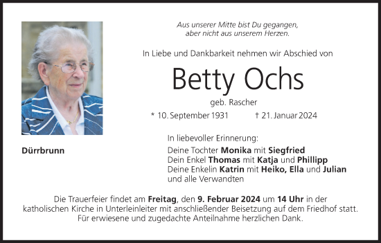 Anzeige von Betty Ochs von MGO