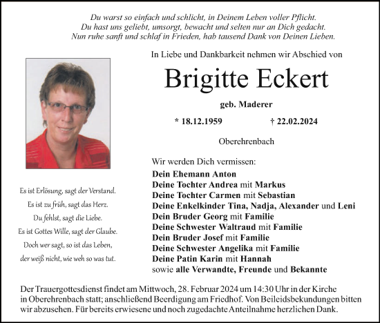 Anzeige von Brigitte Eckert von MGO