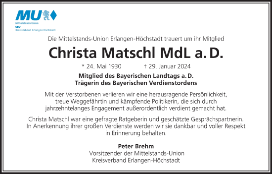 Anzeige von Christa Matschl von MGO