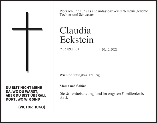 Anzeige von Claudia Eckstein von MGO