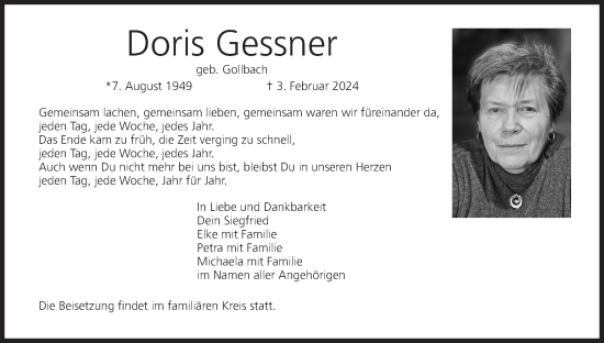 Anzeige von Doris Gessner von MGO