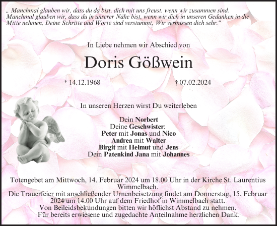 Anzeige von Doris Gößwein von MGO