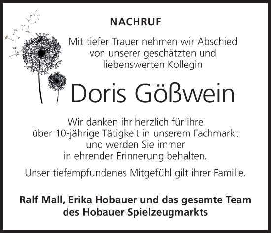 Anzeige von Doris Gößwein von MGO