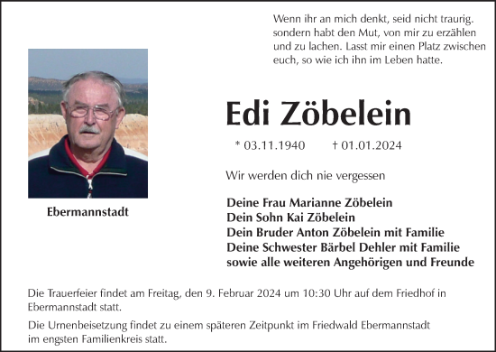 Anzeige von Edi Zöbelein von MGO