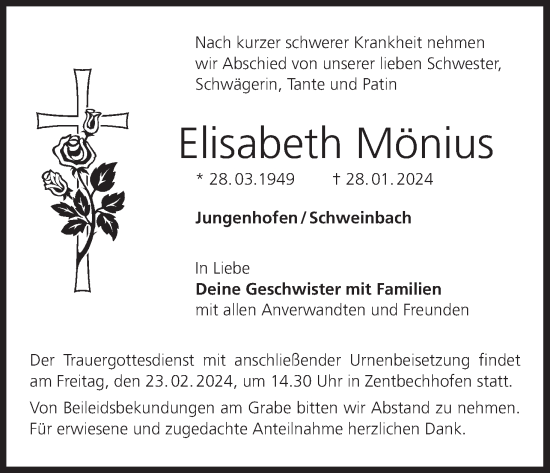 Anzeige von Elisabeth Mönius von MGO