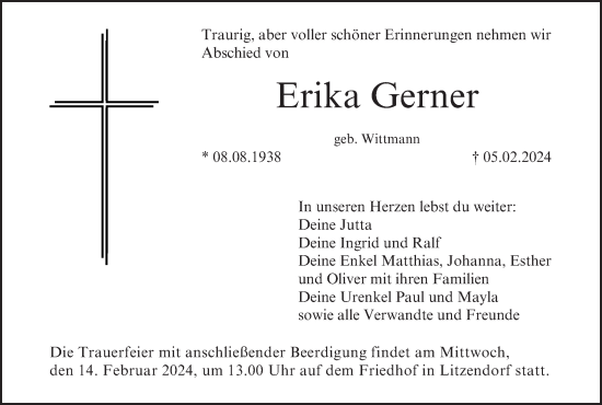 Anzeige von Erika Gerner von MGO