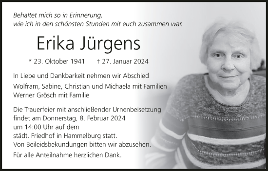 Anzeige von Erika Jürgens von MGO