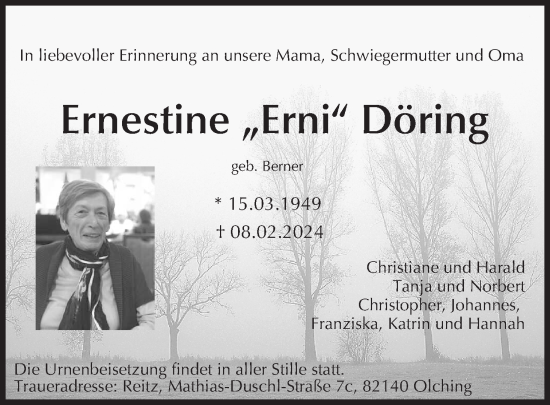 Anzeige von Ernestine Döring von MGO