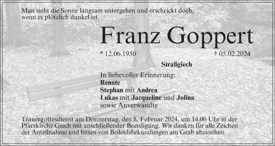 Anzeige von Franz Goppert von MGO