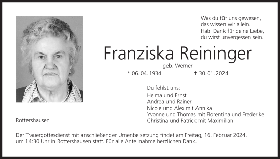 Anzeige von Franziska Reininger von MGO