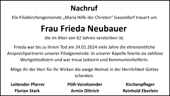 Anzeige von Frieda Neubauer von MGO