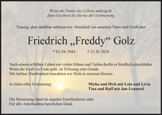 Anzeige von Friedrich  Golz von MGO