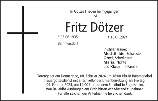Anzeige von Fritz Dötzer von MGO