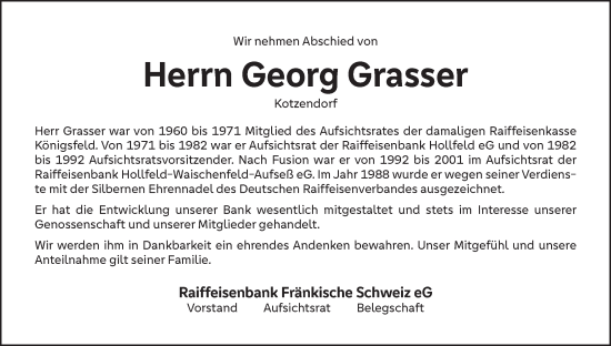 Anzeige von Georg Grasser von MGO